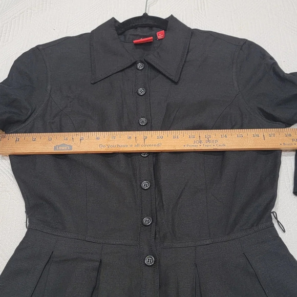 Oscar De La Renta Linen Blend Black Dress Button Front Flare 3/4 Sleeve Size 4 - Picture 15 of 16